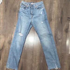 Levi's Blue Straight Leg Jeans with Distressed Details